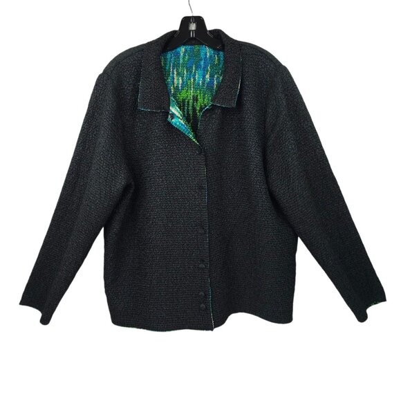 Choices Woman Reversible Jacket Size 1X Jewel Tone Abstract Pucker Knit Artsy - Picture 4 of 16